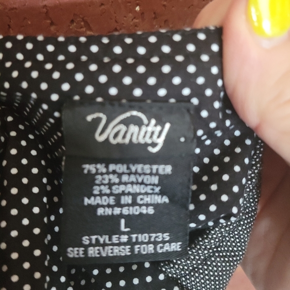 520 Vanity brand vest. Black with white dots, button front, tie back. - Picture 3 of 3